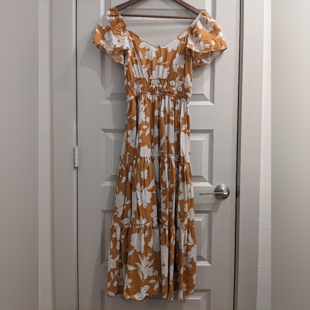 Floral Off-Shoulder Dress in Orange and White